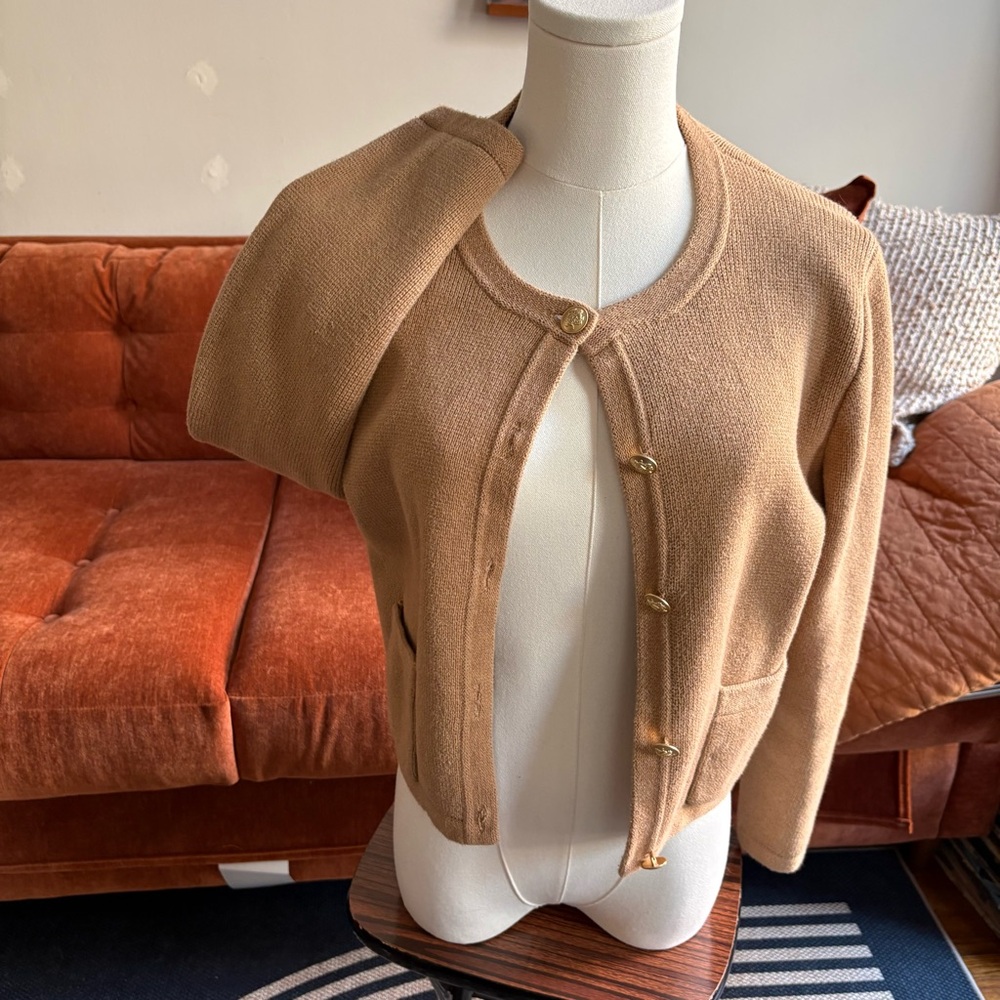 J. Crew • 100% Cotton Camel Tan Cardigan Sweater Gold Buttons
